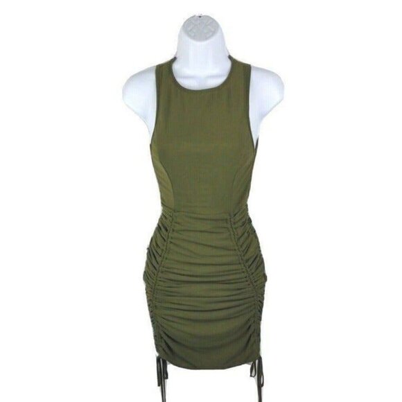 Tiger Mist Womens Zion Drawstring Ruched Bodycon Party Dress Olive Size XS - Picture 3 of 10